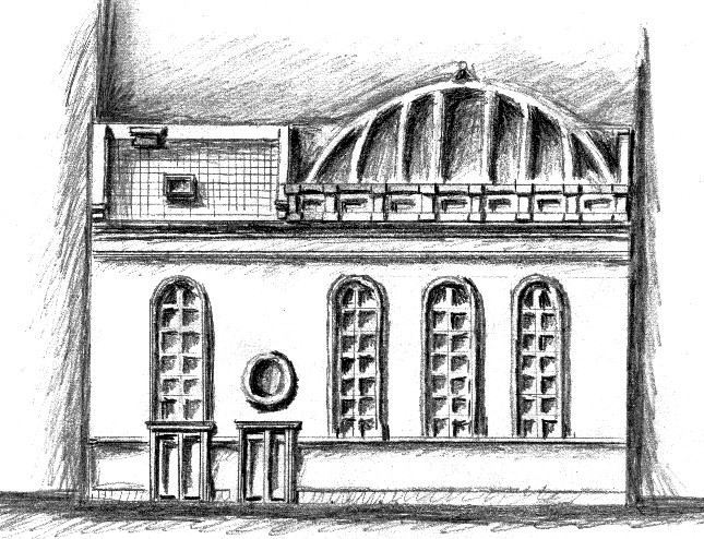 Реконструкція південного фасаду синагоги. Рисунок Й. Гельстона