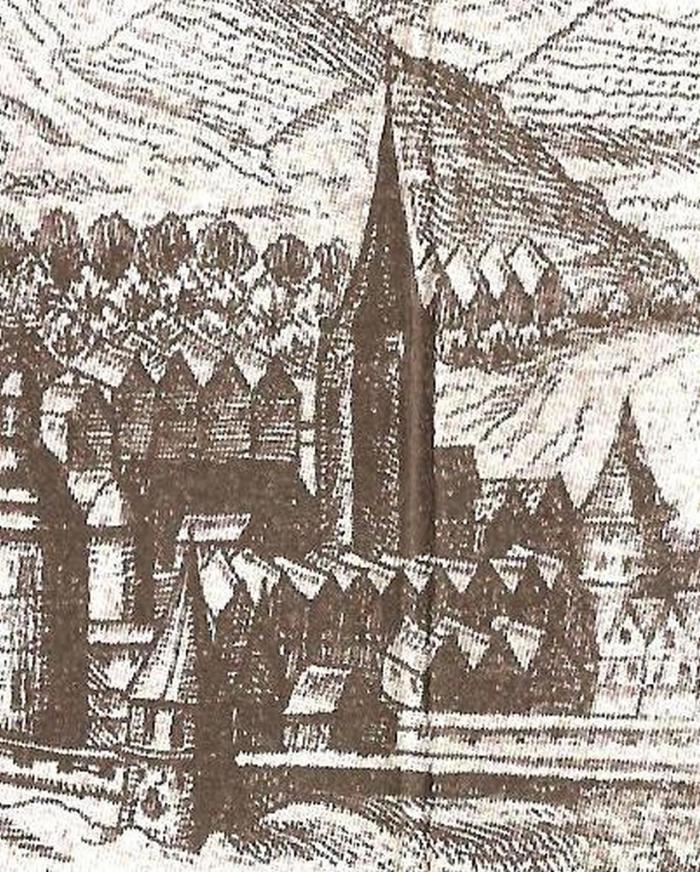 Вежа кушнірів у комплексі Краківської брами, на панорамі 1608 року