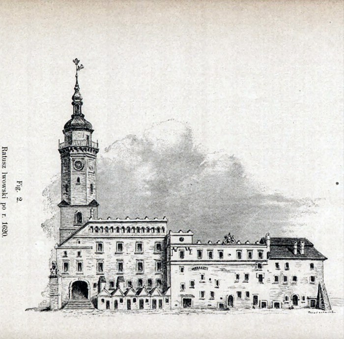 Львівська ратуша в 1620 році (джерело ілюстрації – Лозинський В. «Патриціат і львівське міщанство XVI –XVII ст.»)