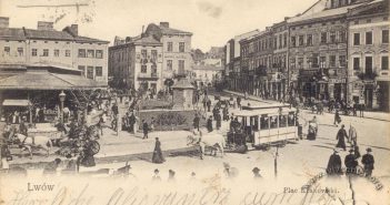 Трамвай на площі Краківській (тепер площа Ярослава Осмомисла) (1904-1905)