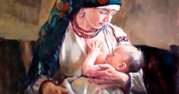 Лікарі у своїх нотатках писали, що селянки дуже погано харчуються і не завжди їхнє грудне молоко є калорійним. Картина Володимира Харитонова