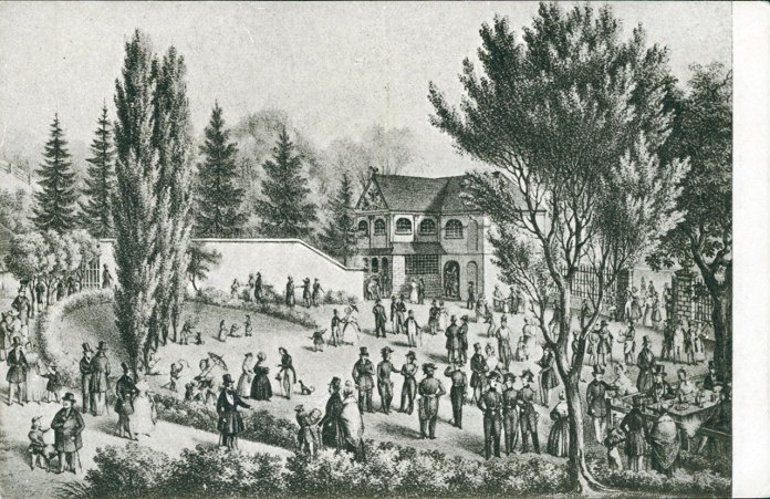 «Стара» стрільниця на вулиці Лисенка та прилеглий до неї ботанічний сад у 1828-1848 рр. Листівка 1916 року