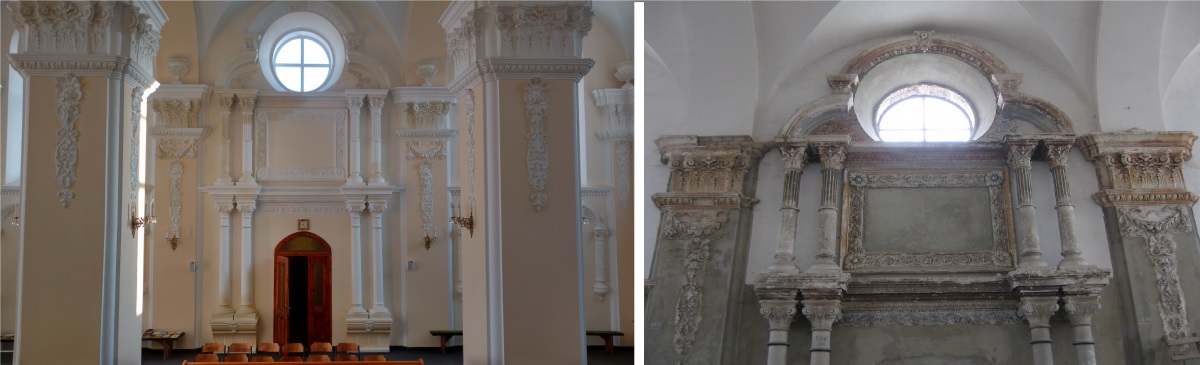 Інтер’єр синагоги (до та після реставрації). Сучасний “Дім євангелістів”.