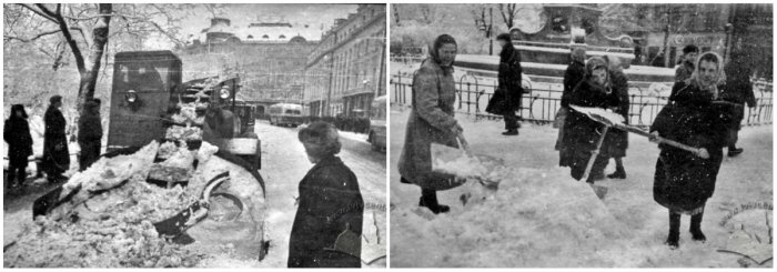 Прибирання снігу на проспекті Леніна (Свободи) в радянський час. Фотографії 1960-х рр.