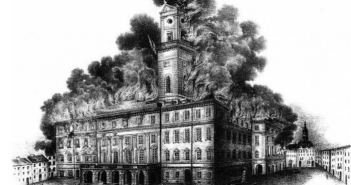 Пожежа у Львові в 1848 році, літографія Й. Риделя