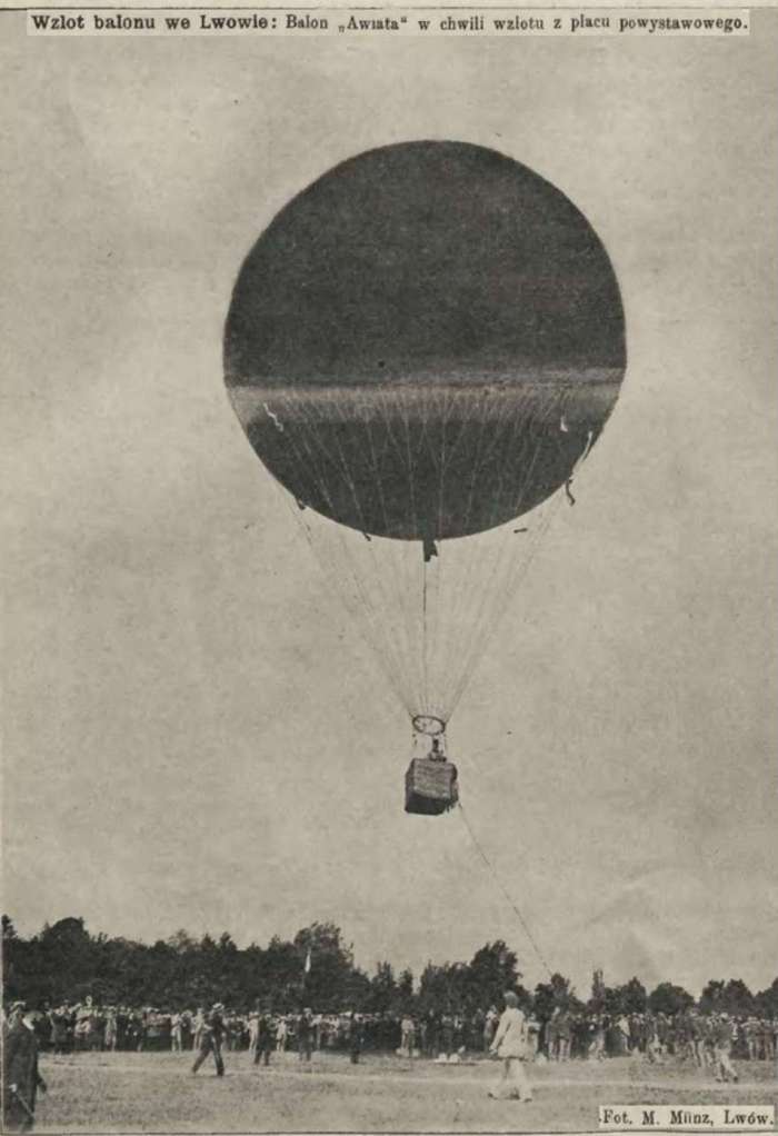 Старт повітряної кулі у Львові, тер. нин. Стрийського парку, фото 1910 року